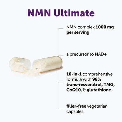 Micro Ingredients NMN Complex 1000mg Per Serving, 120 Veggie Capsules | 10-in-1 with Nicotinamide Mononucleotide, Resveratrol, Astaxanthin, TMG & CoQ10. NAD+ Supplement Precursor. Filler Free.