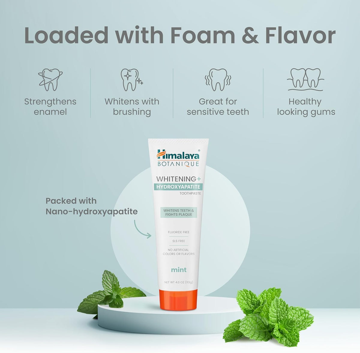 Himalaya Botanique Whitening+ Nano Hydroxyapatite Toothpaste, Mint, 4 oz
