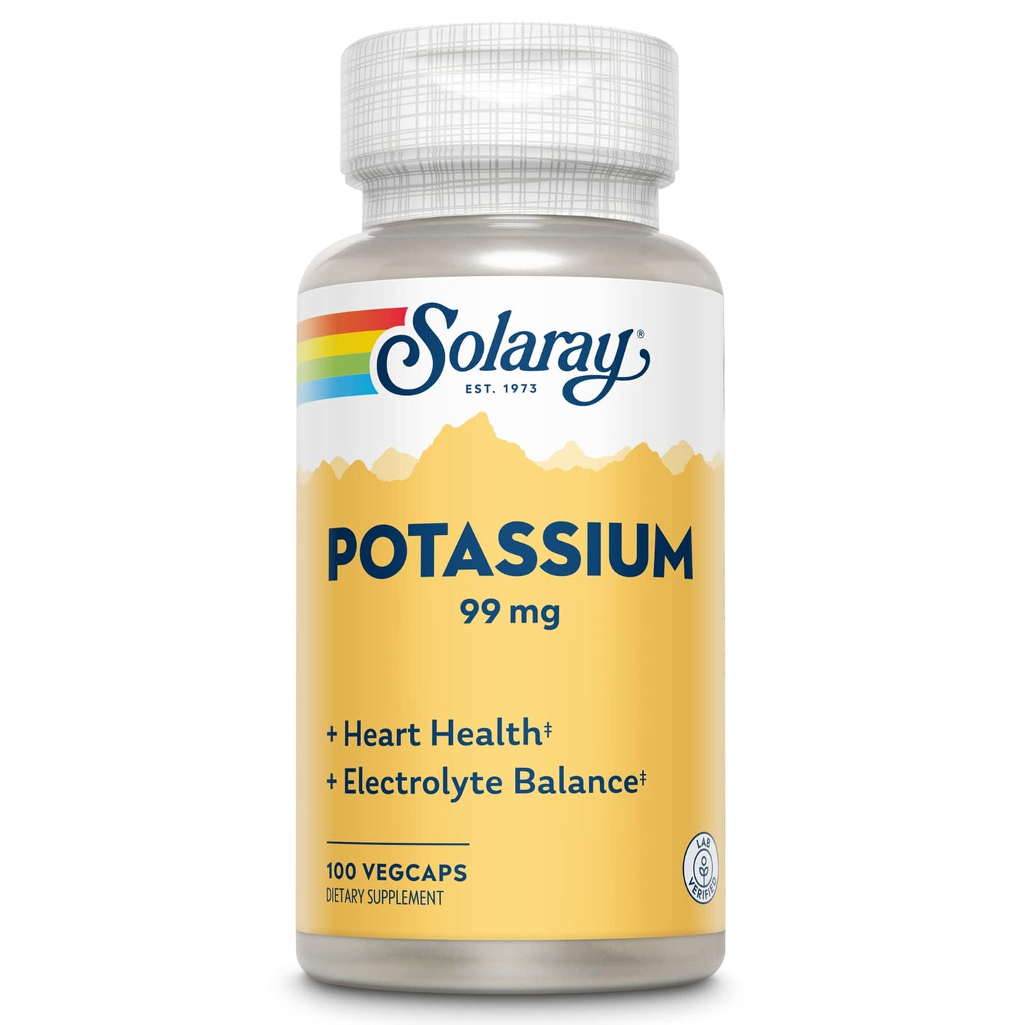 SOLARAY Potassium 99 mg - Electrolyte Balance Formula - Potassium Supplement for Electrolytes, Vascular and Heart Health Support, Lab Verified, 200 Servings, 200 VegCaps