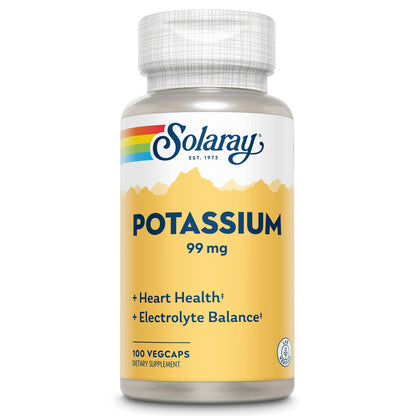 SOLARAY Potassium 99 mg - Electrolyte Balance Formula - Potassium Supplement for Electrolytes, Vascular and Heart Health Support, Lab Verified, 200 Servings, 200 VegCaps