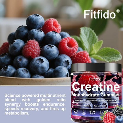 Creatine Monohydrate Gummies 5000mg with L-Carnitine, 120 Count | Containing Taurine for Women & Men, Build Muscle, Boost Energy, Faster Recovery, Sugar Free, Vegan, Raspberry & Blackberry