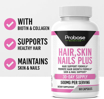 Probase Nutrition Hair, Skin and Nails Plus 60 Capsules 30-Day Supply