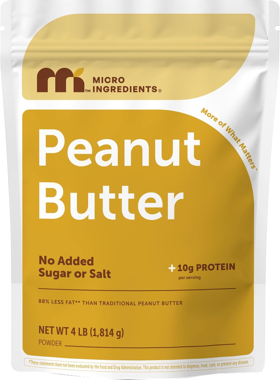 Micro Ingredients Pure Peanut Butter Powder, 4 lb | Made from Fresh Roasted Peanuts | No Added Sugar or Salt | 10g Plant-Based Protein 10% DV, 88% Less Fat | 107 Servings | Non GMO
