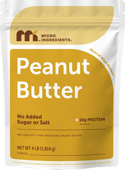 Micro Ingredients Pure Peanut Butter Powder, 4 lb | Made from Fresh Roasted Peanuts | No Added Sugar or Salt | 10g Plant-Based Protein 10% DV, 88% Less Fat | 107 Servings | Non GMO