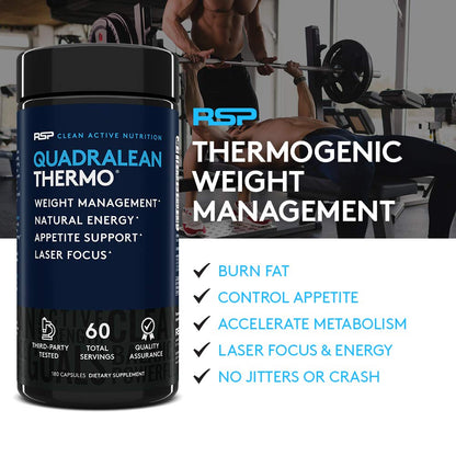 RSP Nutrition QuadraLean Thermogenic Fat Burner for Men & Women, Weight Loss Supplement