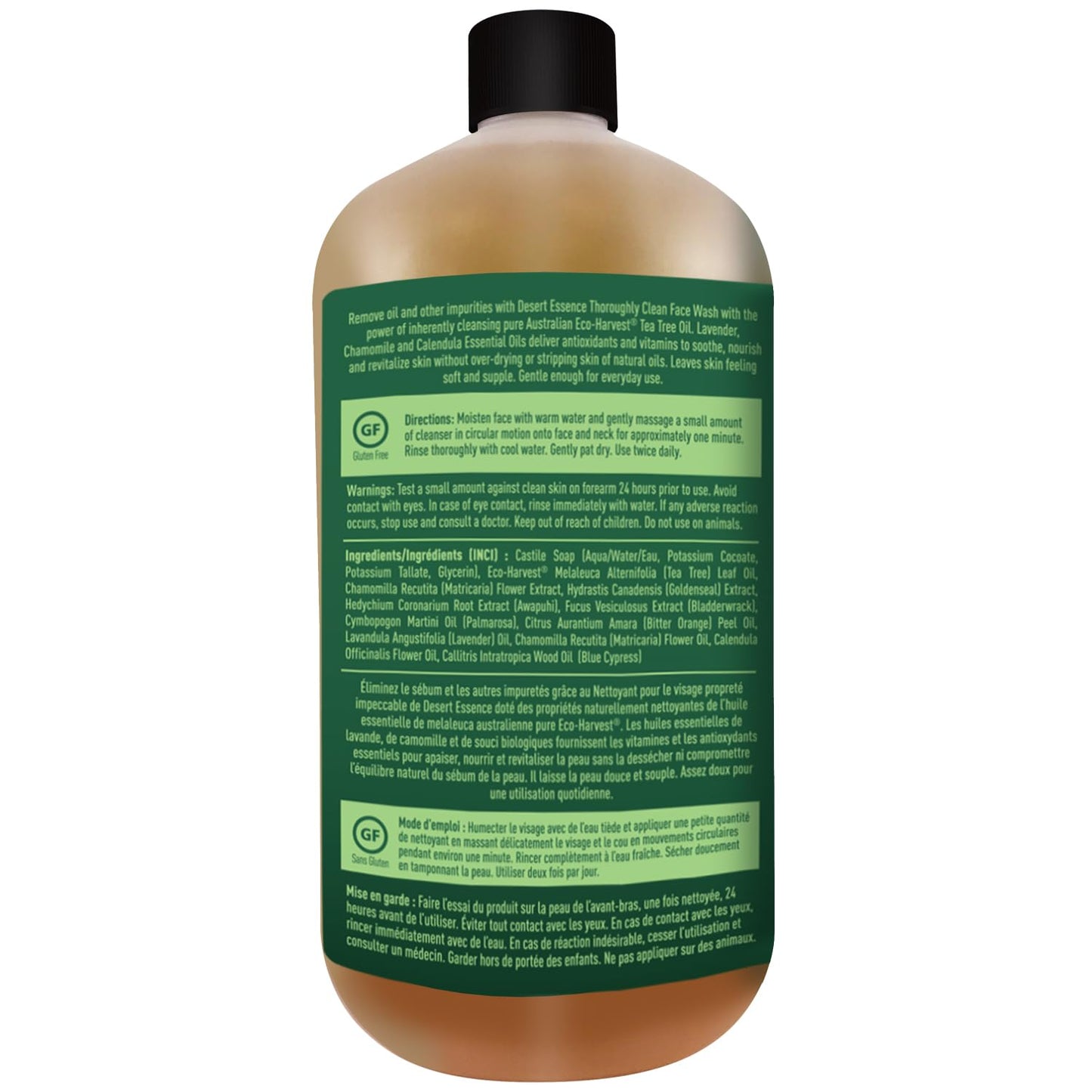 Desert Essence Tea Tree Face Wash 32 fl oz - Facial Cleanser with Natural Tea Tree Oil for Daily Use - Gentle Castile Formula for Sensitive and Oily Skin - Vegan and Cruelty-Free