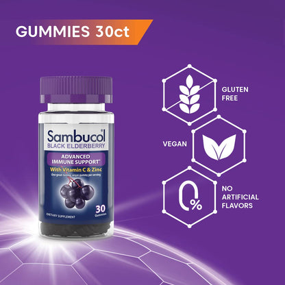 Sambucol Black Elderberry Gummies with Vitamin C & Zinc - Sambucus Elderberry