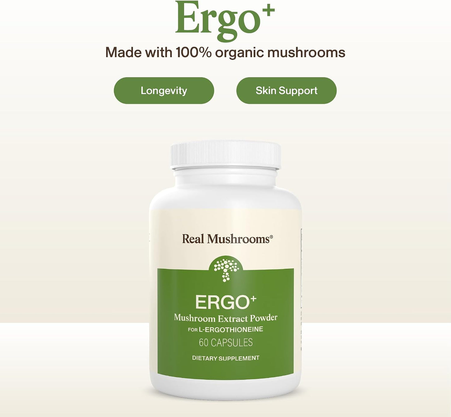 Real Mushrooms Ergothioneine Supplement – Golden Oyster Mushroom with Beta-Glucans – L-Ergothienine Extract Poweder – Organic, Vegan, Non-GMO, No Fillers – 60 Capsules Mushroom Supplement for Humans