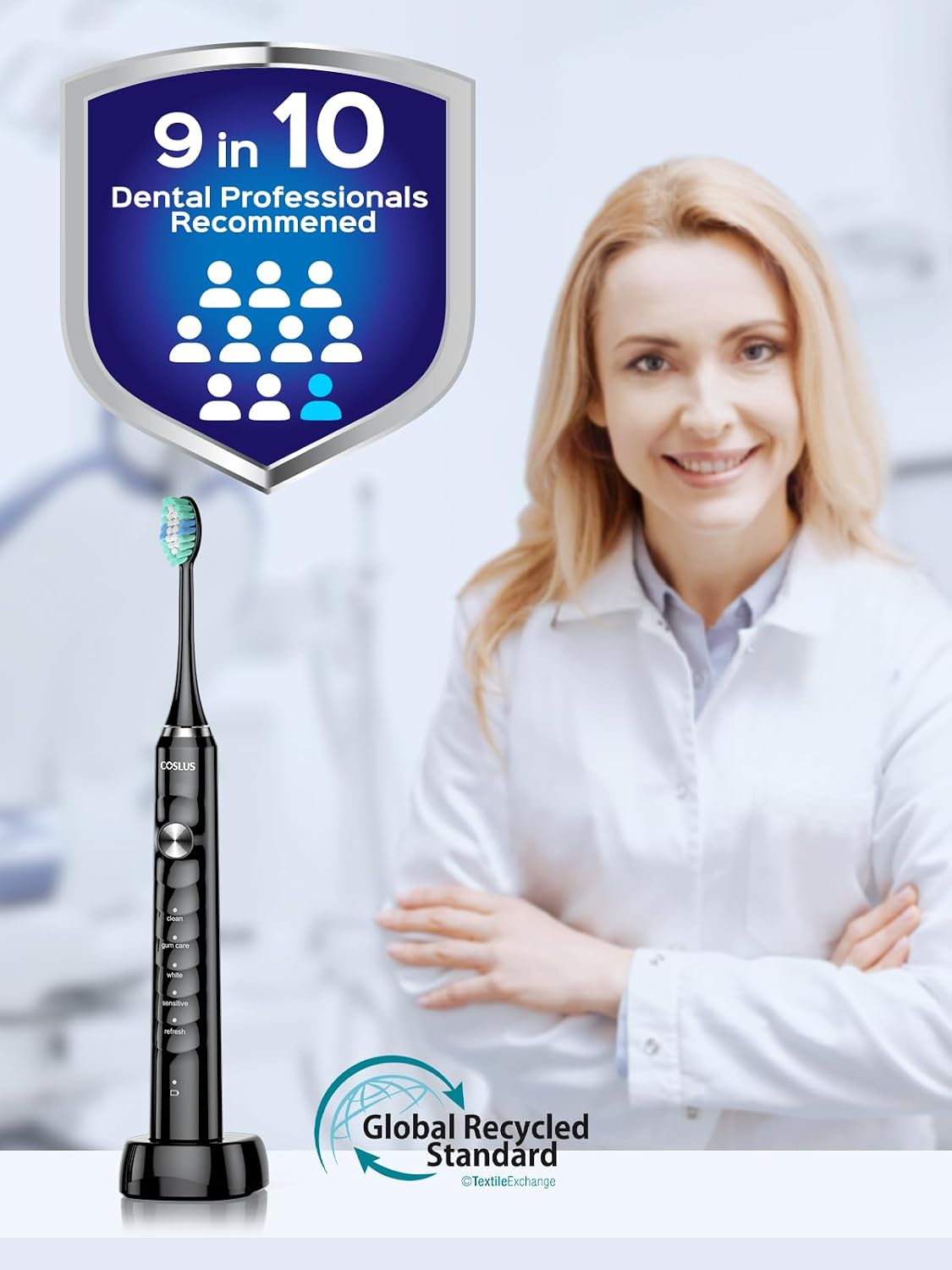 COSLUS C40 Sonic Electric Toothbrush for Adults & Family, Black, 1PC