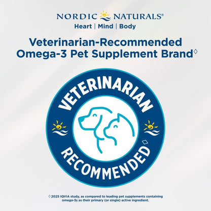 Nordic Naturals Omega-3 Fish Oil for Dogs with EPA + DHA - 180 Count | Easy-to-give soft gel capsules deliver 320 mg omega-3 per serving to support heart, skin, coat, and immune health in dogs