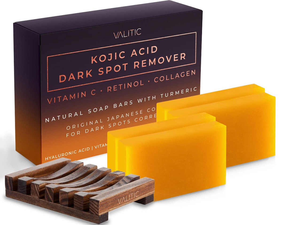 Valitic Kojic Acid Dark Spot Remover Soap Bar with Vitamin C, Retinol, Collagen, Turmeric 