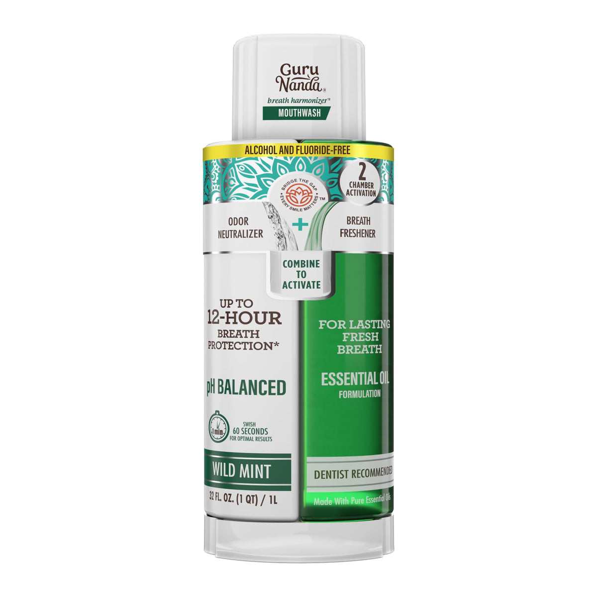GuruNanda Dual Barrel Fresh Breath Mouthwash with Xylitol, Mint, 3x20 oz