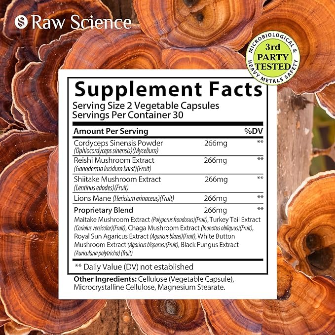 Mushroom Supplement - Shiitake Mushrooms & Lions Mane Supplement Capsules