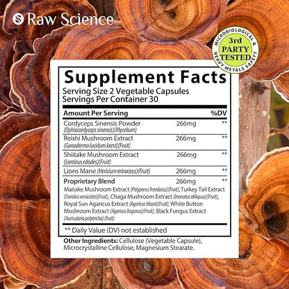 Mushroom Supplement - Shiitake Mushrooms & Lions Mane Supplement Capsules