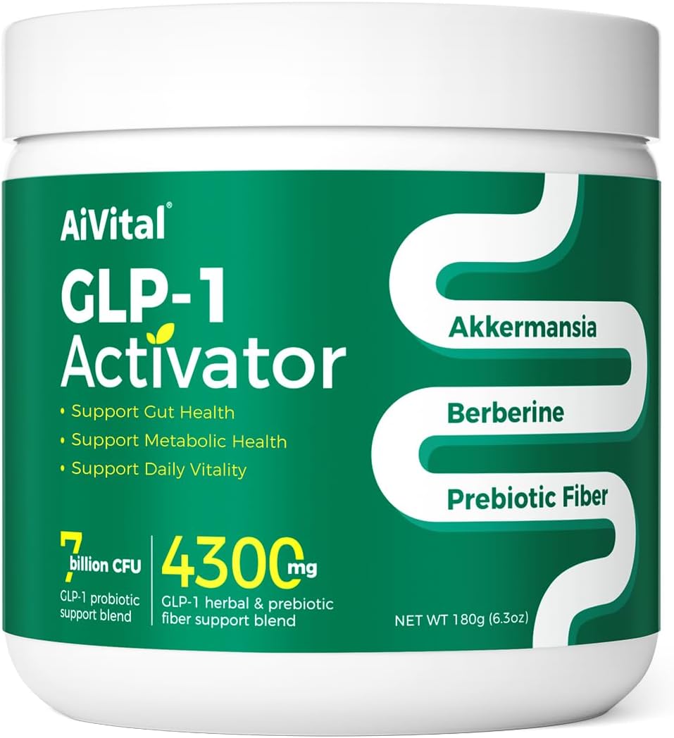 AiVital™ GLP-1 Support Supplements for Women & Men, 6.3 oz | Made with Akkermansia Probiotic, Berberine, Inulin & Fiber Blend Formula – Supports Metabolism & Gut Health