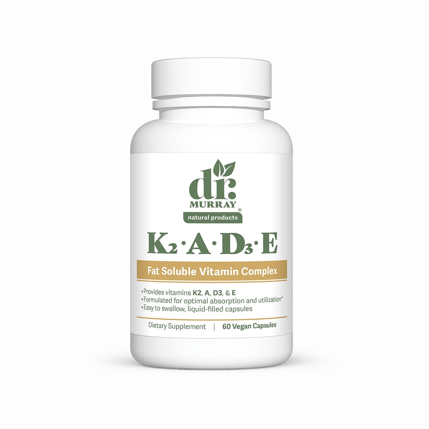 Dr. Murray's Vitamin K2-D3-A-E Liquid Vegan Capsules - Synergistic Fat-Soluble Blend | Bone, Vascular & Immune Support | Third-Party Tested | Clean Formulation | No Artificial Additives | 30 Count
