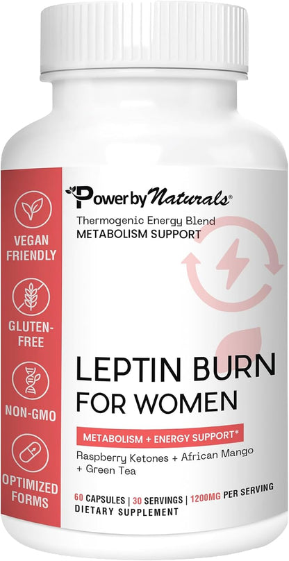 Power By Naturals LeptinBurn for Women – Weight Management Support with Green Coffee Bean, Garcinia & Green Tea Extract – Gluten-Free, Non-GMO, Vegan – 60 Capsules (1-Month Supply)