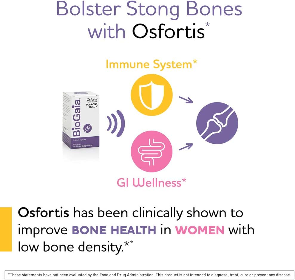 BioGaia Osfortis, Women’s Probiotic for Strong Bones, Immune Balance & GI Wellness, Contains L. reuteri 6475, 60 Capsules, 1 Pack