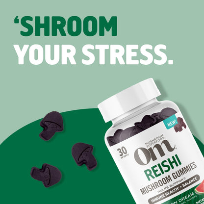 OM MUSHROOM SUPERFOOD Master Blend Mushroom Gummies – Organic 10-Mushroom Complex with Ashwagandha – Supports Immunity, Gut Health & Stress Relief – Mixed Berry Flavor – 28 Servings, 56 Count.