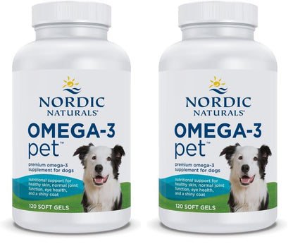 Nordic Naturals Omega-3 Fish Oil for Dogs with EPA + DHA - 180 Count | Easy-to-give soft gel capsules deliver 320 mg omega-3 per serving to support heart, skin, coat, and immune health in dogs