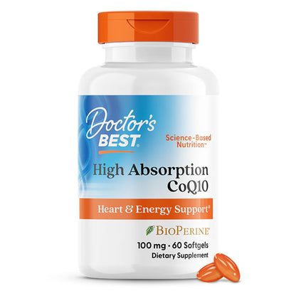 Doctor's Best High Absorption CoQ10 with BioPerine Supplement - Coenzyme Q10 Softgels for Heart Health & Antioxidant Support, Naturally Fermented CoQ10 100mg for Women & Men, Non GMO - 120 Softgels