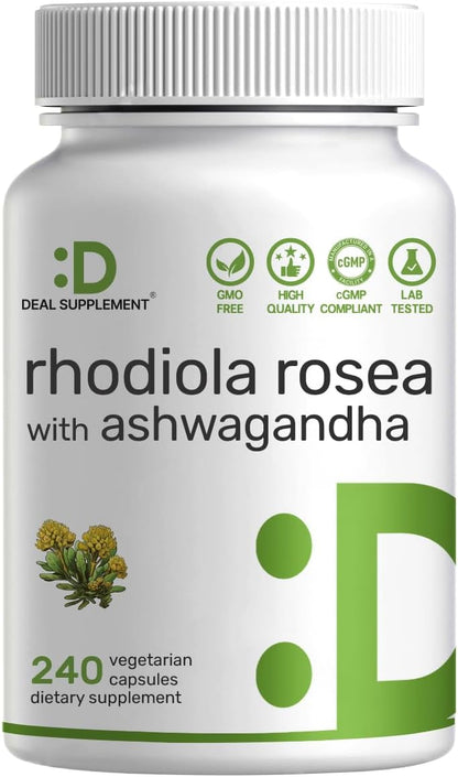 DEAL SUPPLEMENT Rhodiola Rosea with Ashwagandha, 240 Veggie Capsules – Rhodiola Rosea Supplement – Rhodiola & Ashwagandha Blend – Non-GMO