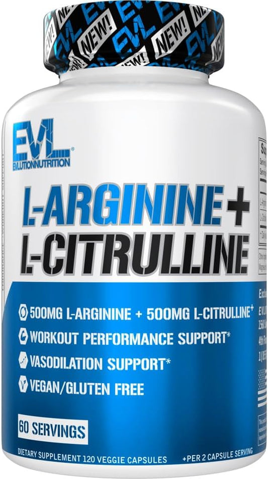 L Arginine L Citrulline Supplement - Invigorating Nitric Oxide Supplement with Ideal 1:1 Citrulline Arginine Ratio with 500mg Each Per Serving for Enhanced Pumps Energy & Stamina (60 Servings)