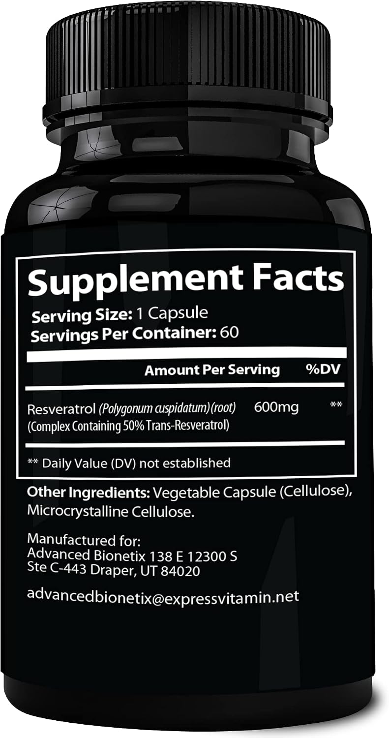 Advanced Bionetix 2X Potency Micronized Trans Resveratrol Supplement. 1200mg per 2 Capsules. High Absorption Antioxidant Formula. Promotes Anti Aging, Cognitive Support & Heart Health