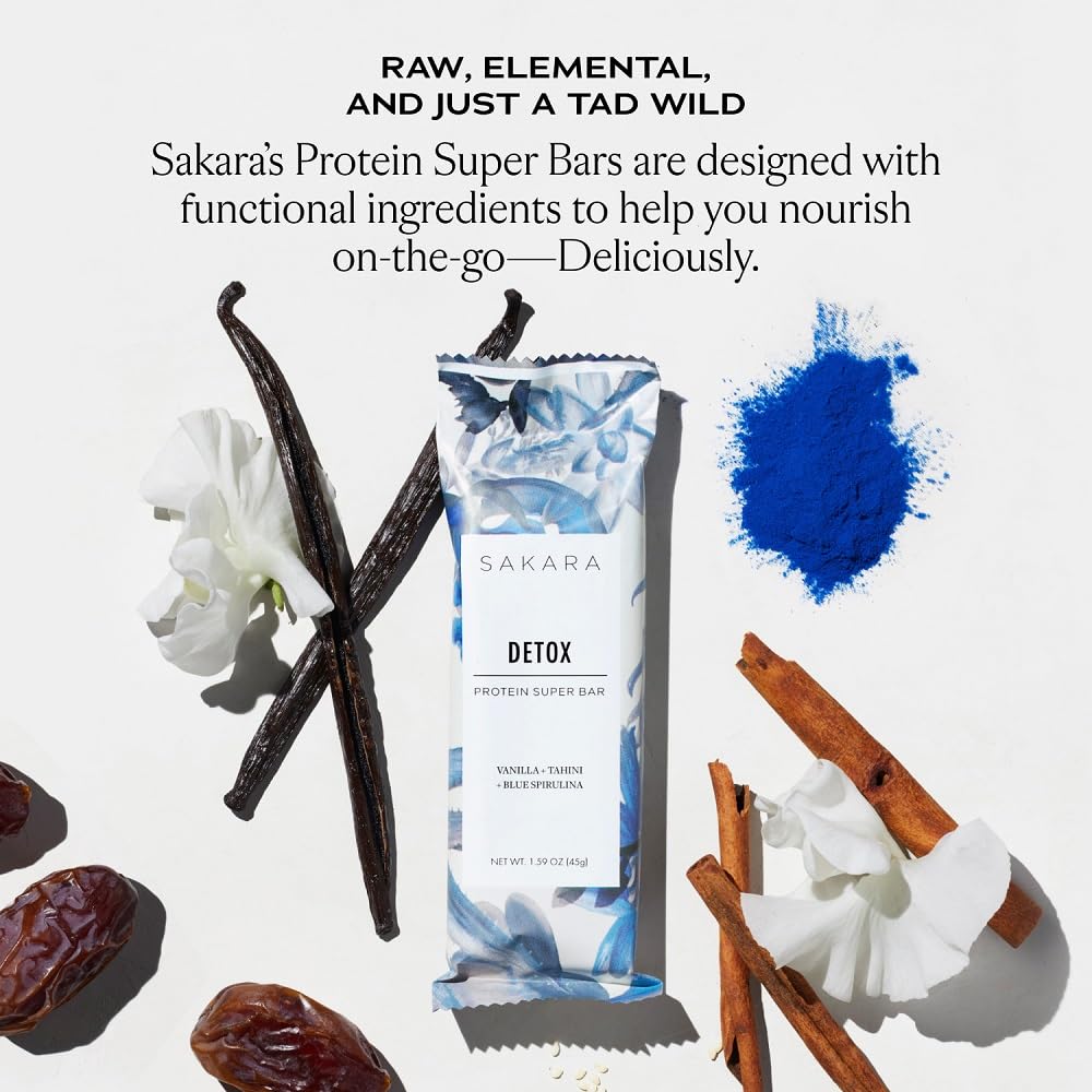 Sakara Detox Protein Super Bar - Tahini + Vanilla Clean Protein Bars, 13g Plant Based