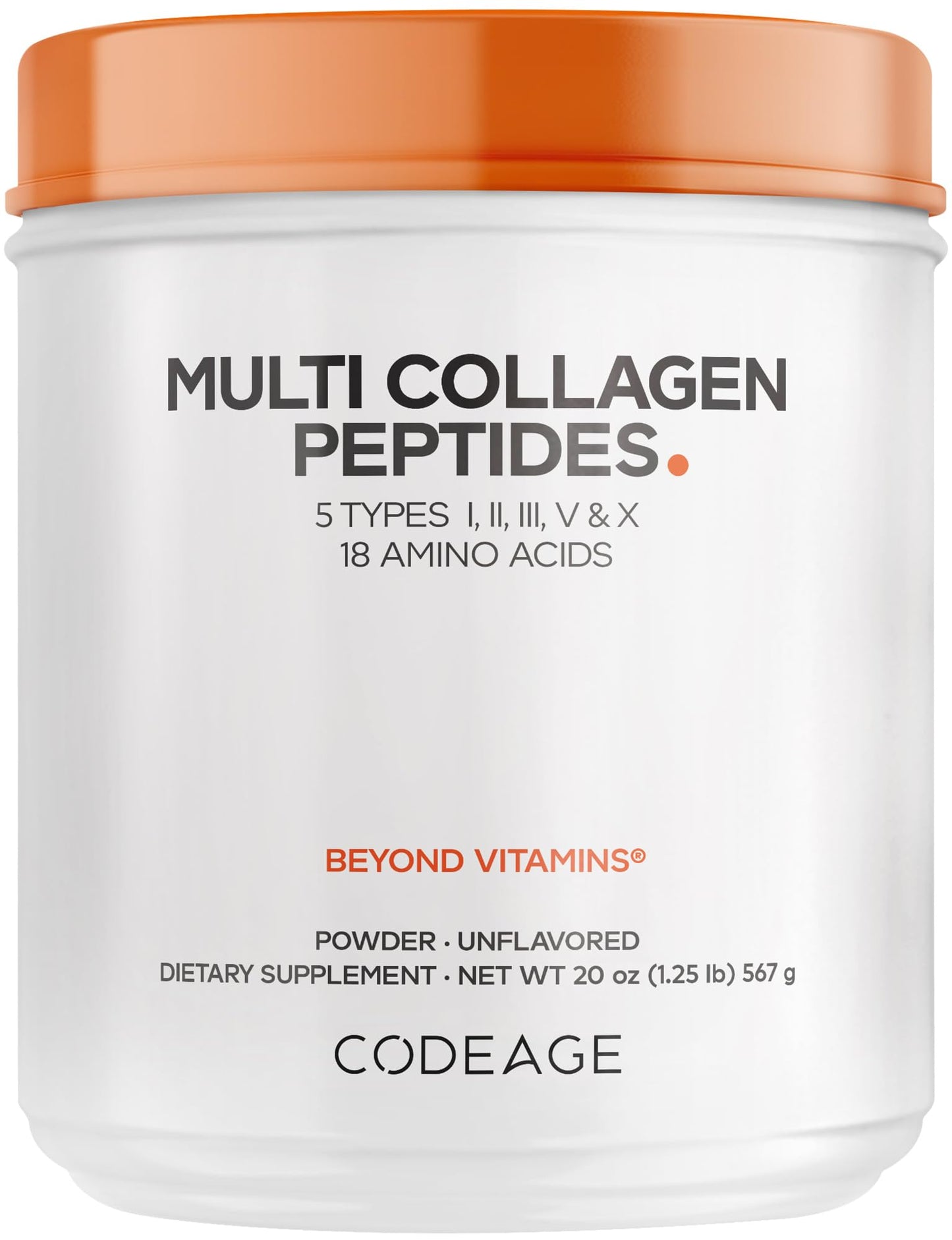 Codeage Multi Collagen Protein Powder Peptides, Hydrolyzed Collagen for Women & Men, Collagen Supplements, Grass Fed Bone Broth, 2-Month Supply, Unflavored, Type 1, 2, 3, 5 & 10, Non-GMO - 20 OZ
