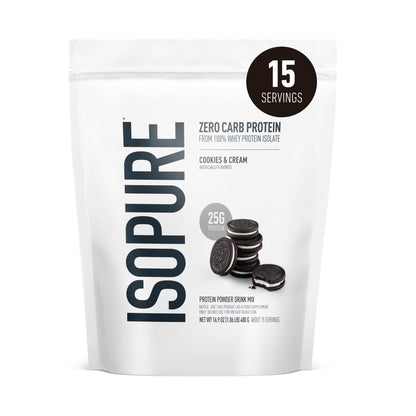 Isopure Zero Carb 100% Pure Whey Isolate Protein Powder, Gluten Free, With Vitamins, Cookies & Cream, 25g Protein Per Serving, 1 Lb, 15 Servings (Packaging May Vary)