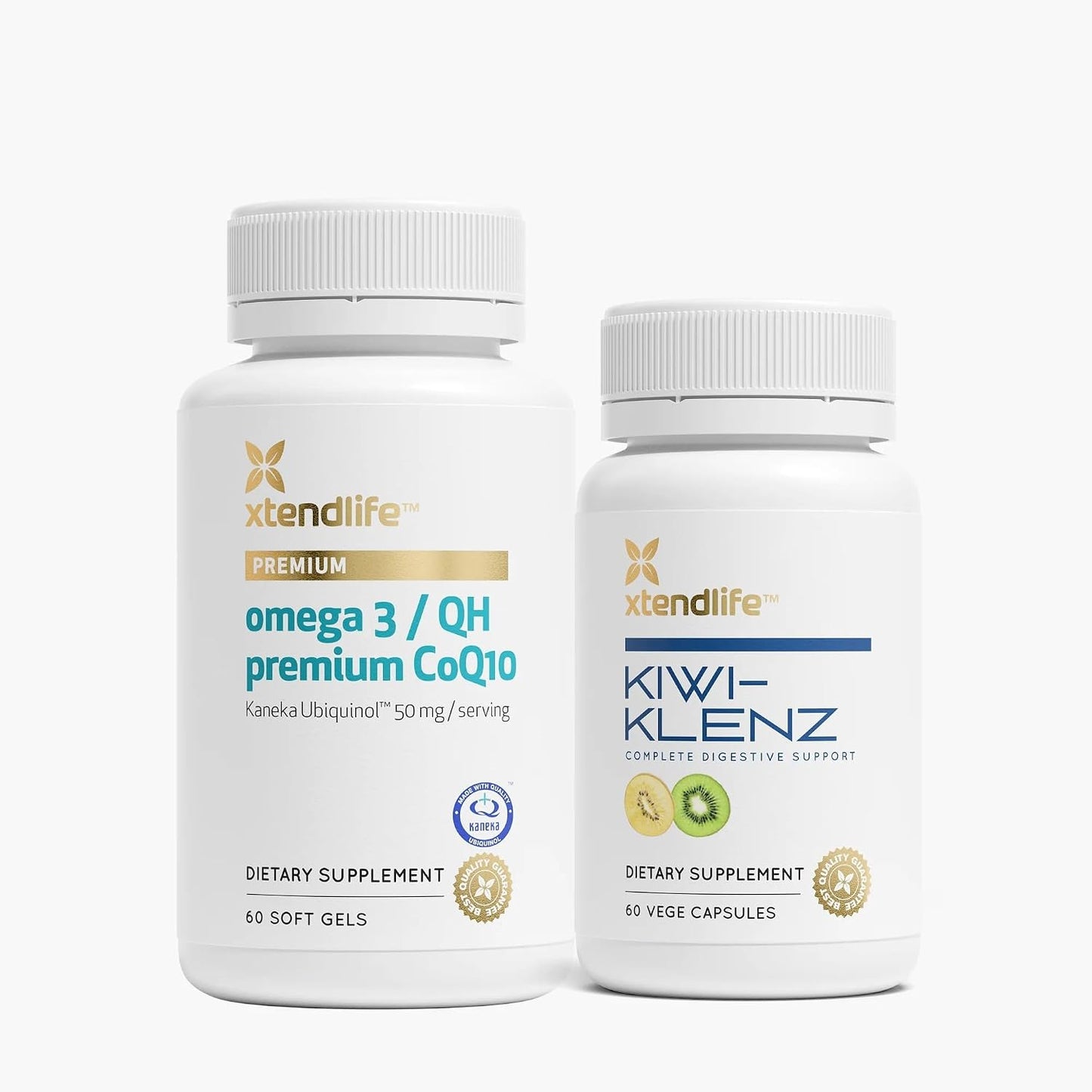 Xtendlife Healthy Gut Bundle - Omega 3/QH Premium CoQ10 & Kiwi-Klenz - for Digestion, Bloating, and Heart - 2 Item Bundle