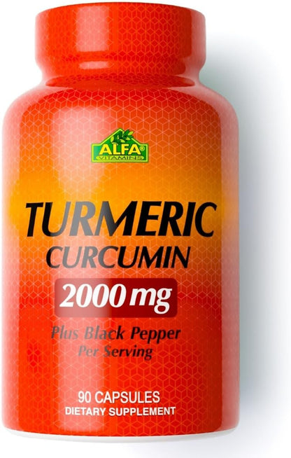 ALFA VITAMINS Curcumin Turmeric with Black Pepper, Dietary Supplement that Supports Joint Health & Cardiovascular Wellness, Enhanced Formula with Piper Nigrum for Improved Absorption, 90 Capsules