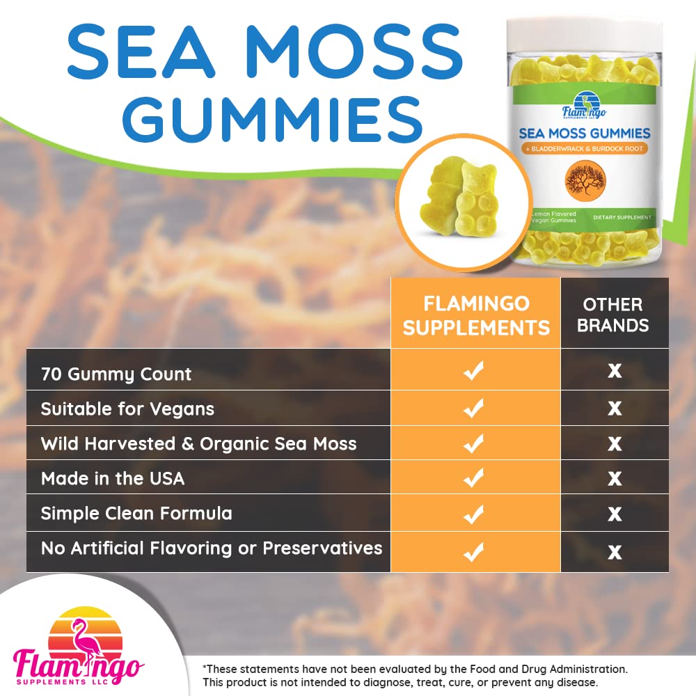 Sea Moss Gummies Plus Organic Bladderwrack and Burdock Root. Tasty Alternative to Sea