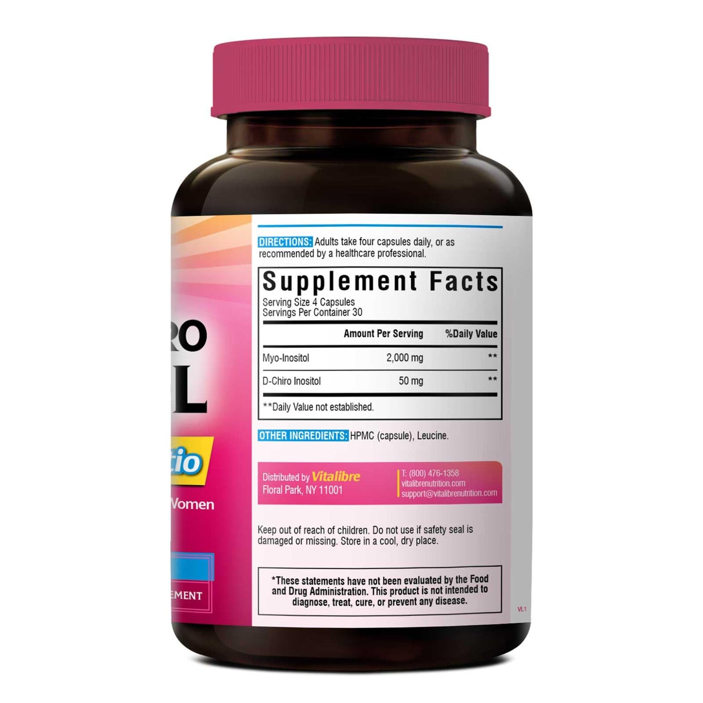 Vitalibre Inositol Supplement, Myo-Inositol & D-Chiro Inositol Supplements for Women, 40:1 Ideal Ratio, Hormone Balance and Women’s Wellness, 80 Vegan Capsules