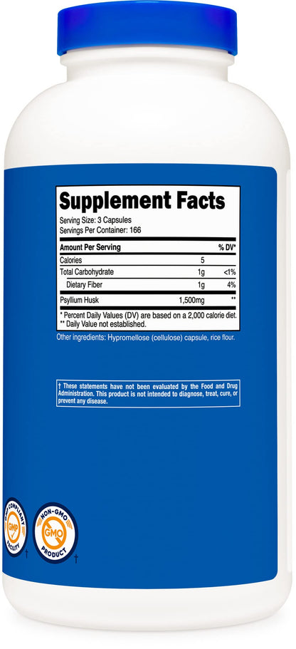 Nutricost Psyllium Husk 1500mg Per Serving, 500 Capsules - Non-GMO & Gluten Free