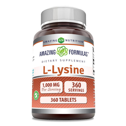 Amazing Formulas L-Lysine 1000 Mg Amino Acid Supplement | Tablets | Non-GM0 | Gluten-Free | Made in USA (1 Pack | 180 Count)