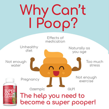 Health Plus Super Colon Cleanse 60 Day Supply of Gentle Gut Cleanse Detox, Psyllium Husk, Probiotics for Constipation Relief & Digestive Support, 240 Capsules