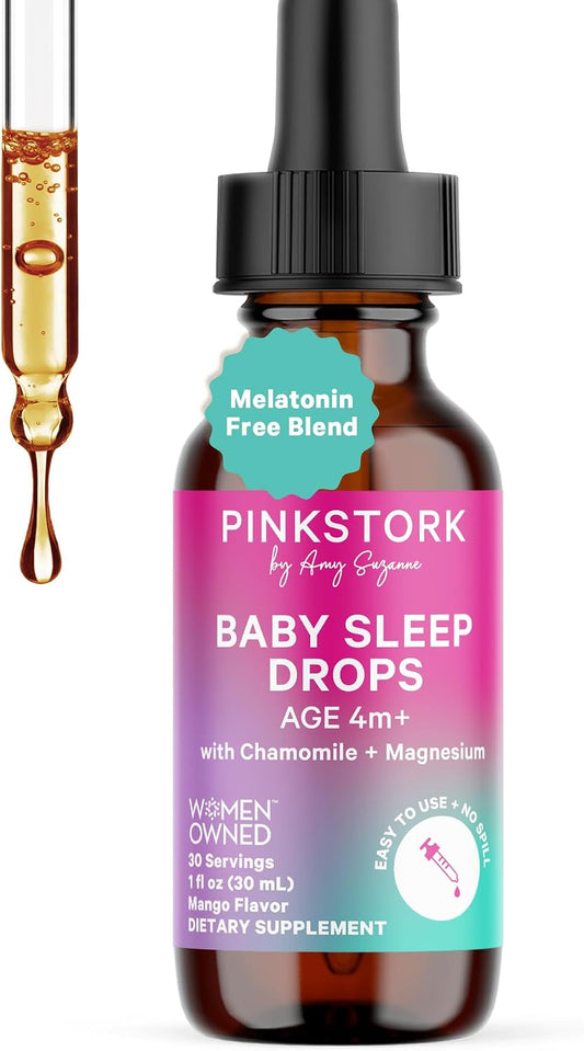 Pink Stork Baby Sleep Drops for Infants and Kids, Melatonin-Free, 1 oz | Naturally Support Sleep, Non-Habit Forming, Chamomile and Magnesium, 30 Servings