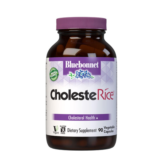 Bluebonnet Nutrition CholesteRice Vegetable Capsules, Red Yeast Rice, Plant Sterols, Pantethine, CoQ10, Policosanol, Vegan, Vegetarian, Non GMO, Gluten Free, Milk Free, SOY-FREE, 90 Vegetable Capsules