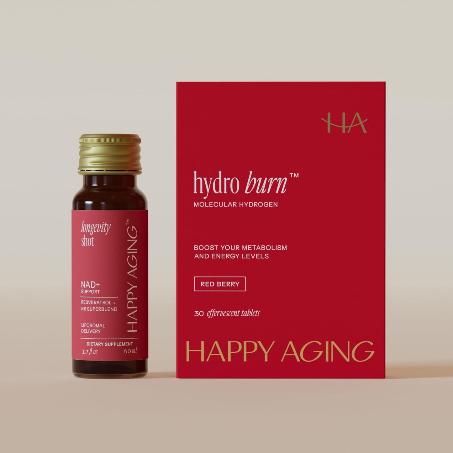 Happy Aging Longevity’s Essential Duo – Longevity Shot + Hydro Burn | Metabolic Health, Energy & Vitality | NAD+ Support + Hydrogen Tablets | 2 Units