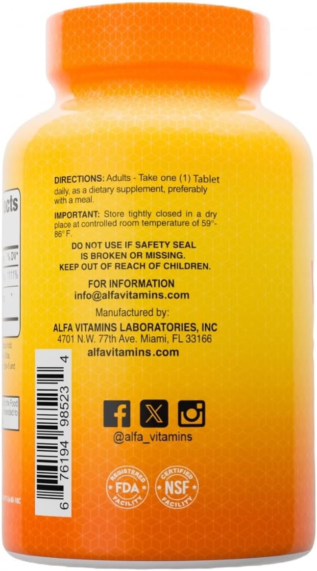 ALFA VITAMINS Vitamin C with Rose Hips with 1000 mg Vitamin C per Serving - Antioxidant & Immune Support + Supports Healthy Skin & Joints - Non GMO, Vegan, Gluten Free, Dairy Free - 100 Tablets