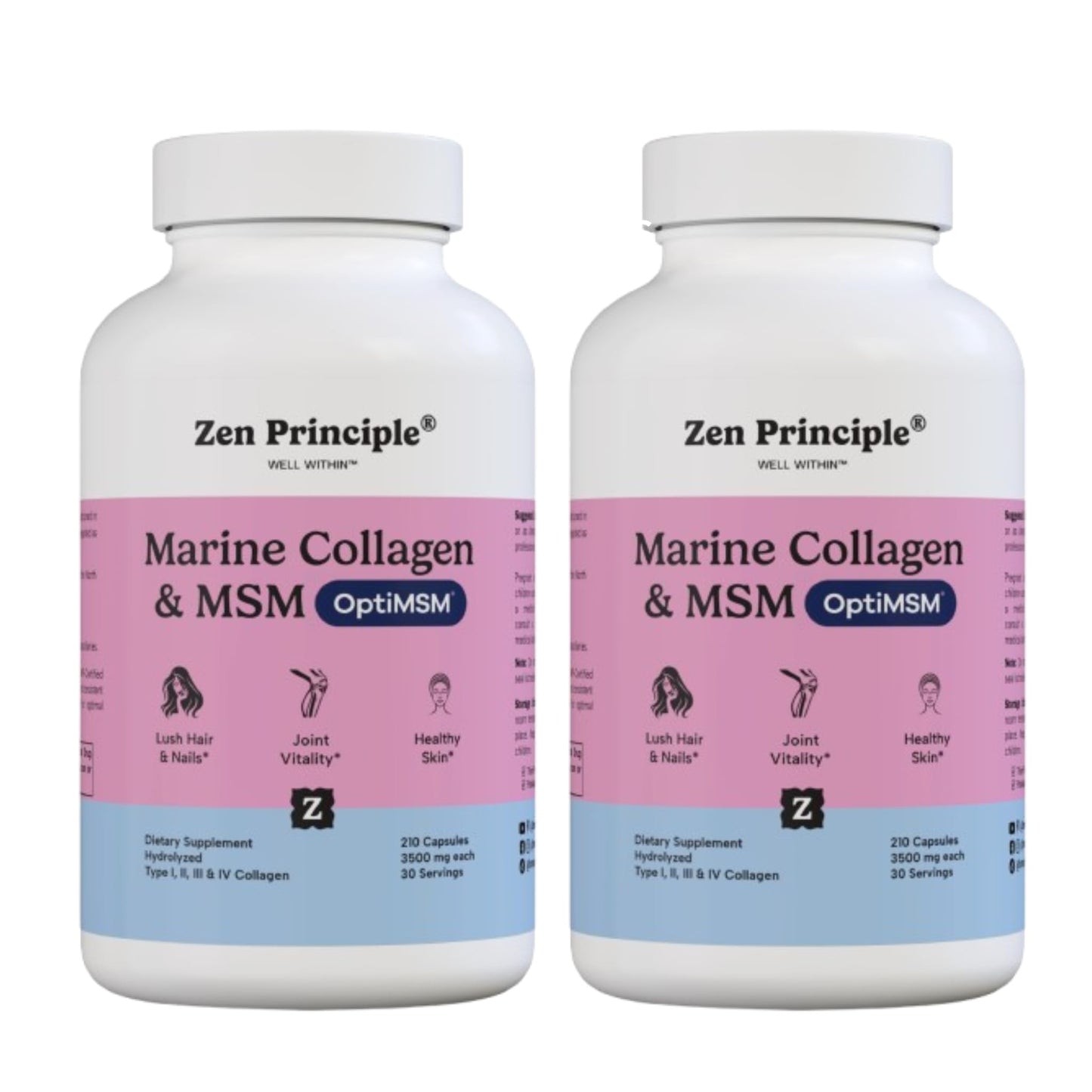 Zen Principle Marine Collagen Peptides Powder with OptiMSM® Supplement. Clinically Tested for Skin Support. Wild-Caught Fish, Non-GMO. 210 Capsules.