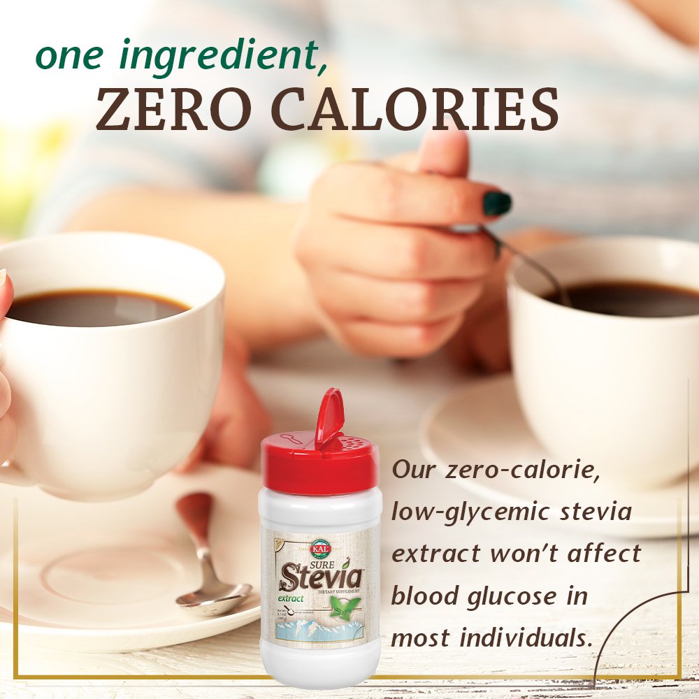 KAL Sure Stevia Extract Powder, Low Carb, Plant Based Stevia Sweetener, Great Taste, Zero Calories, Zero Sugar, Low Glycemic & Perfect for a Keto Diet, 60-Day Guarantee, Approx. 1820 Servings, 3.5oz