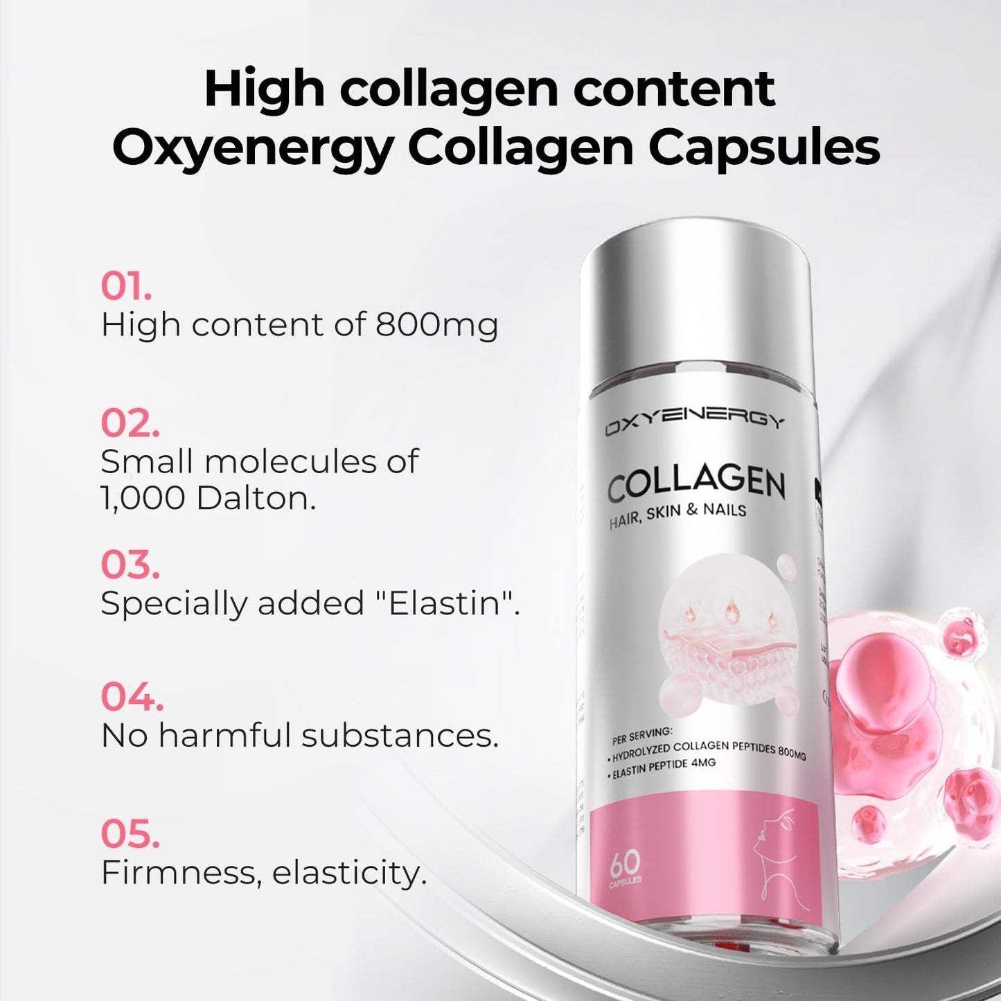 OxyEnergy NAD Supplement 1550 mg & Collagen Peptides 800 mg