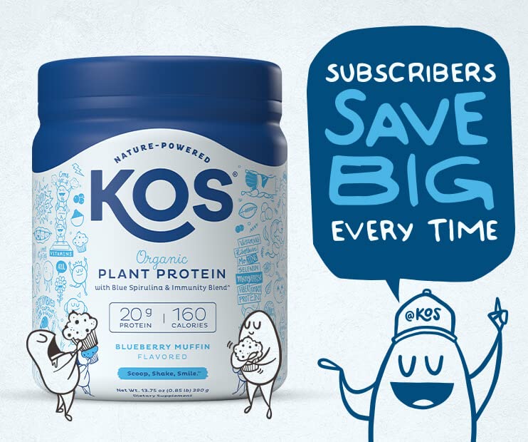 KOS Plant Based Protein Powder, Blueberry Muffin - Organic Pea Protein Superfood