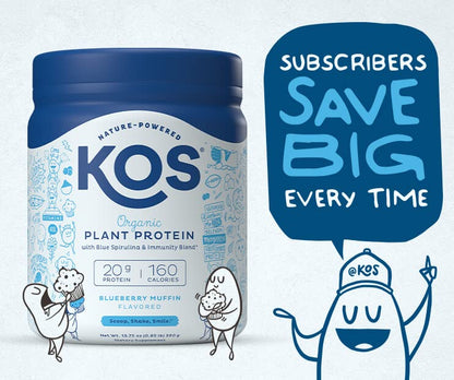 KOS Plant Based Protein Powder, Blueberry Muffin - Organic Pea Protein Superfood