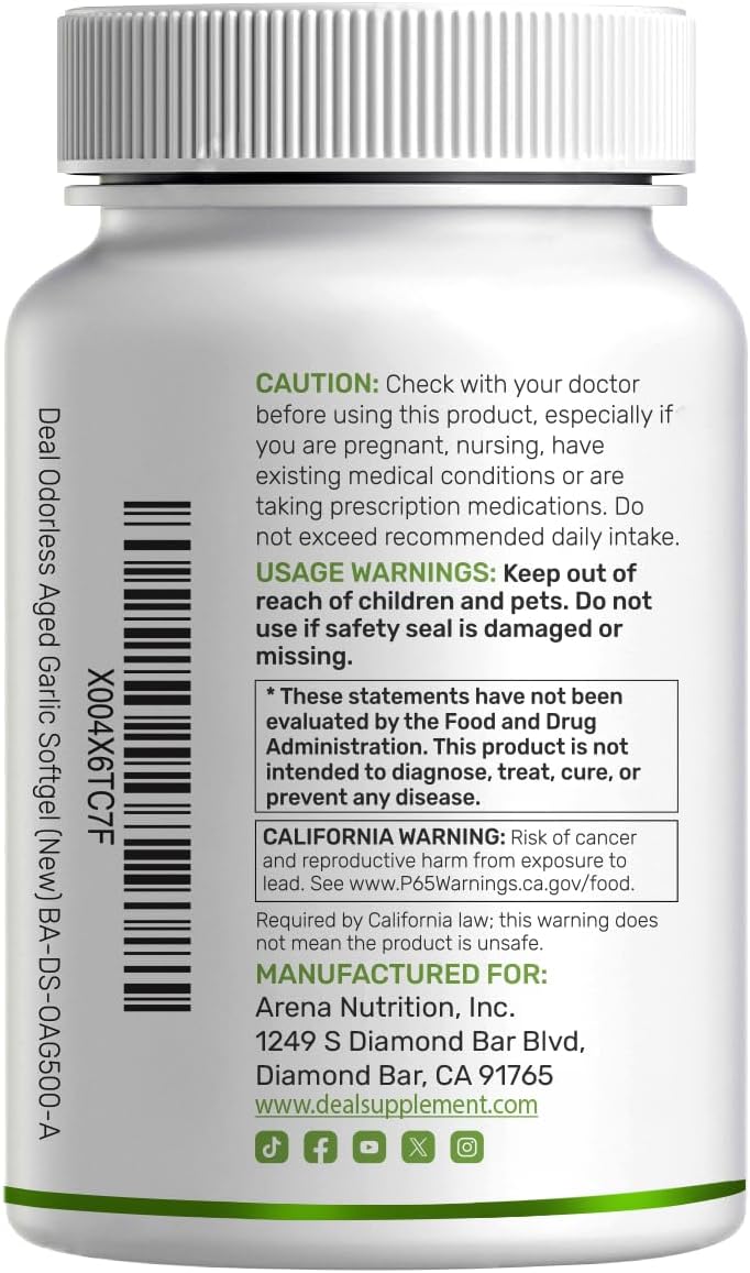 Odorless Aged Garlic, 500 Softgels – Enhanced with MCT Oil - Fresh Allium Sativum Bulb Source – 2-Years Aged Garlic Extract – Non-GMO, cGMP Manufactured
