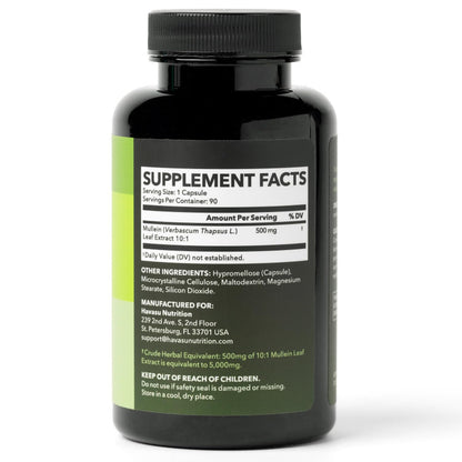 500mg Mullein Extract for Lung Support and Respiratory Health, 30 Count | Mullein Leaf Capsules for Respiratory Health, Vegan, Non-GMO Herbal Supplement for Overall Daily Wellness, 1 Month Supply