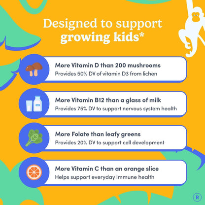 FIRST DAY Kids Multivitamin Gummies Age 4+, Strawberry & Orange - Kids Vitamins Multivitamin Gummy A C D3 K2 B1 B2 B6 B12 Folate, Immunity & Brain Function, Vegan - 30 Day Supply, Packaging May Vary